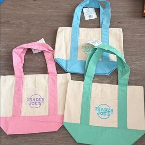 Trader Joe’s Canvas Tote Bag Set - Pink, Blue, Green set!